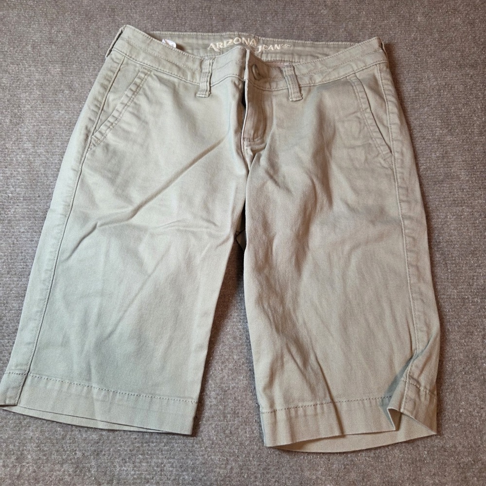 Arizona Jean Co Womens Khaki Bermuda Shorts Tan Chino Stretch Size 1